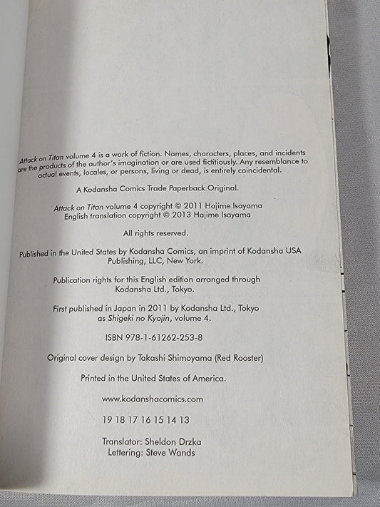 Attack on Titan #4 (Kodansha, Hajime Isayama, English)