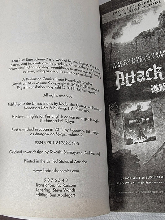 Attack on Titan #9 (Kodansha, 2013, Hajime Isayama, English)