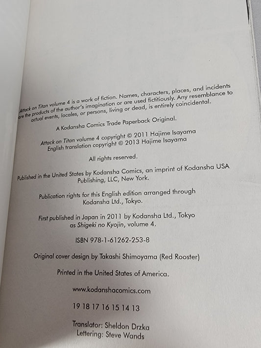 Attack on Titan #4 (Hajime Isayama, Kodansha Comics, English, Softcover)