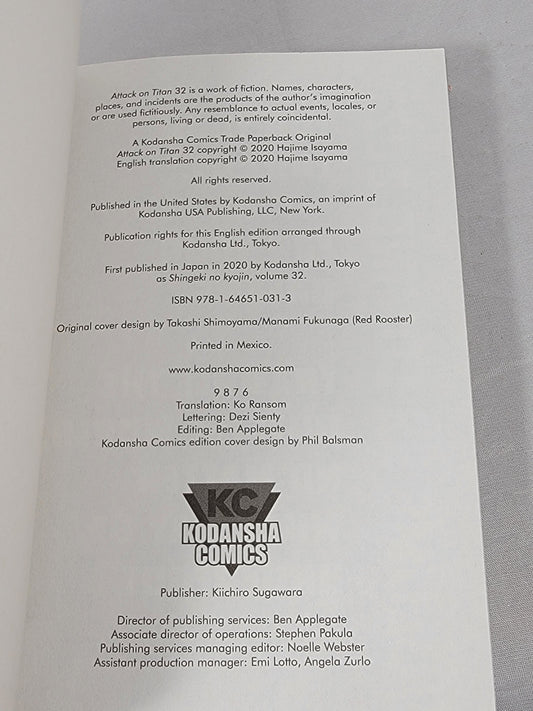 Attack on Titan #32 (Hajime Isayama, Kodansha Comics, English, Softcover)