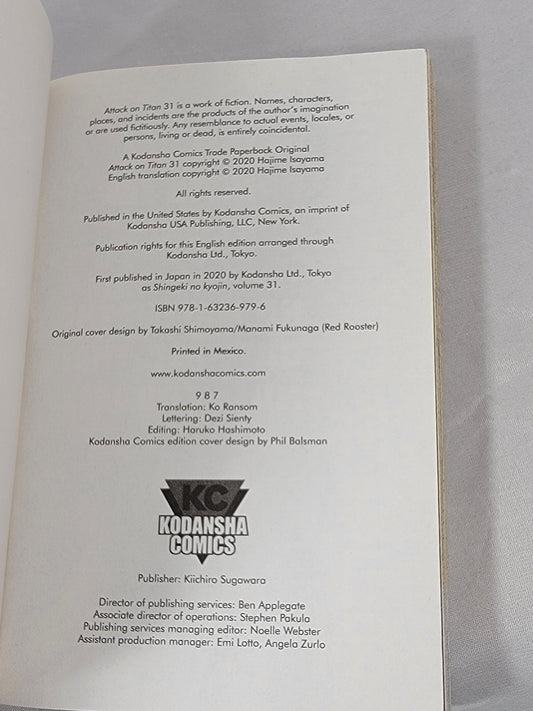 Attack on Titan #31 (Hajime Isayama, Kodansha Comics, English, Softcover)