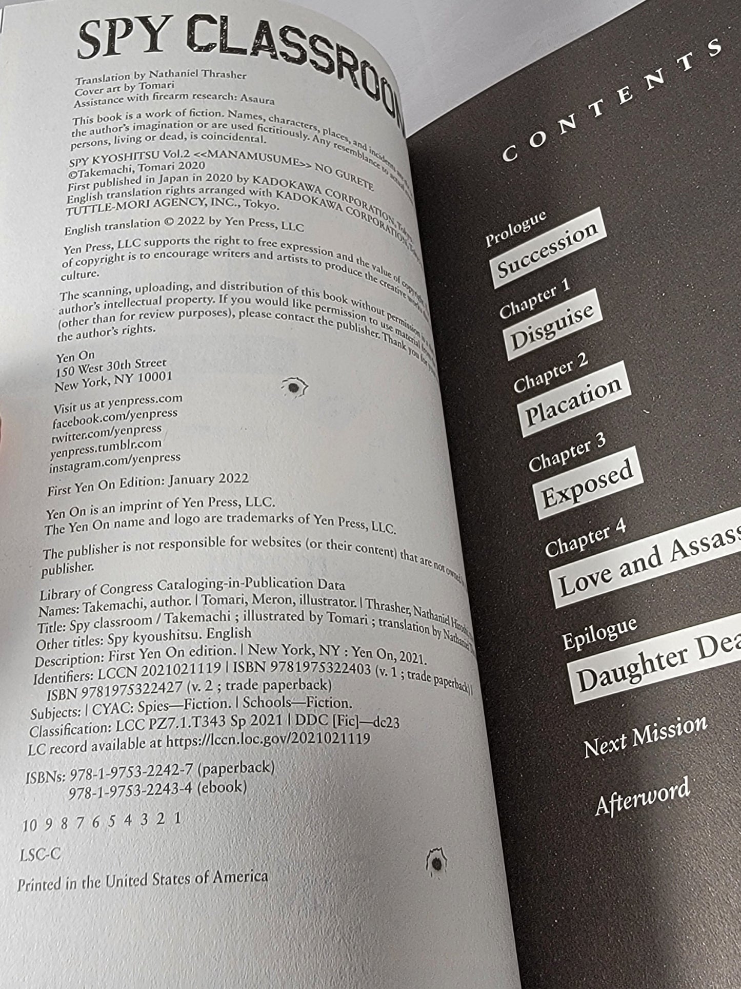 Spy Classroom #2 (Light Novel, Takemachi, Tomari, 2022, English, Yen On)