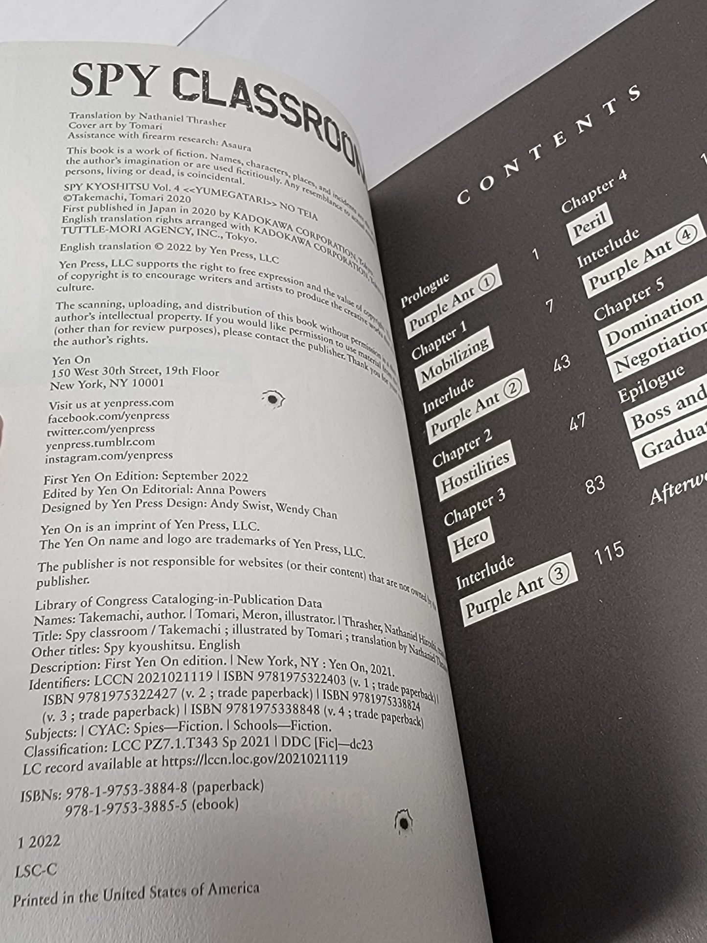 Spy Classroom #4 (Light Novel, Takemachi, Tomari, 2022, English, Yen On)