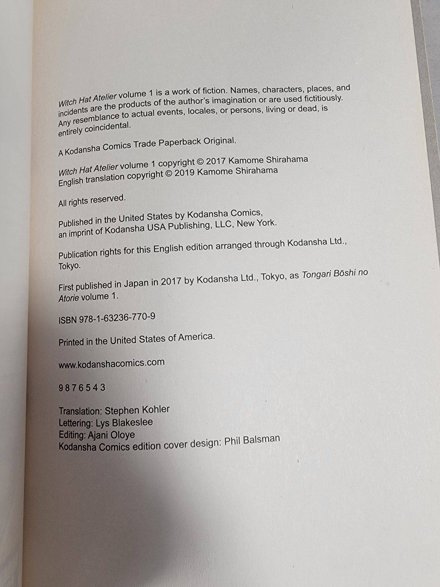 Witch Hat Atelier #1 (Kodansha, 2019, English, Kamome Shirahama)